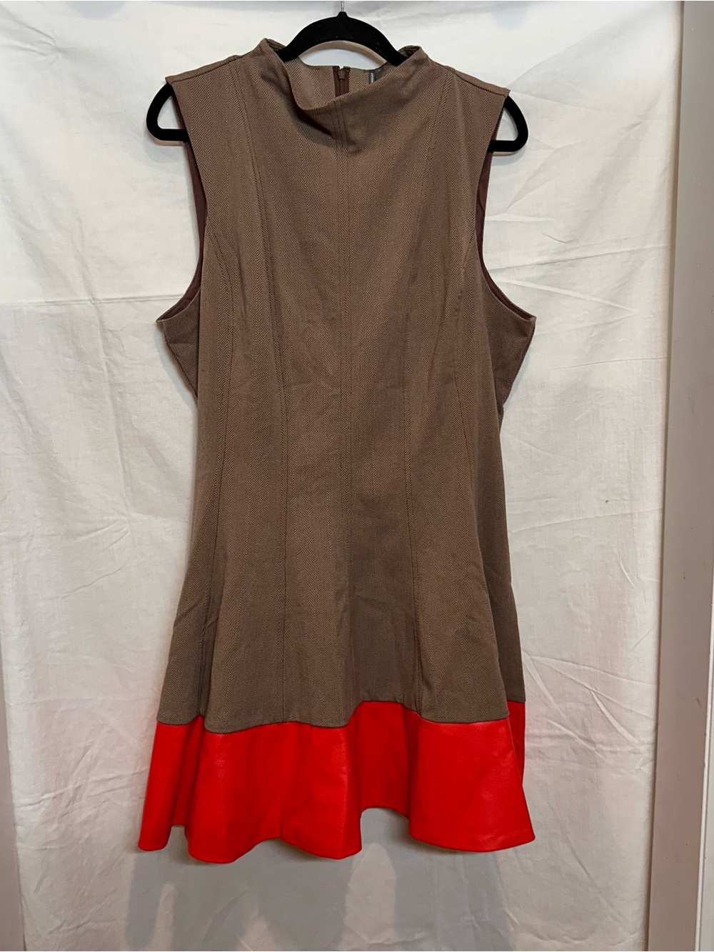 Anthropologie Maeve Faux Leather Mock-Neck Colorblock Mini Dress - Brown & Red